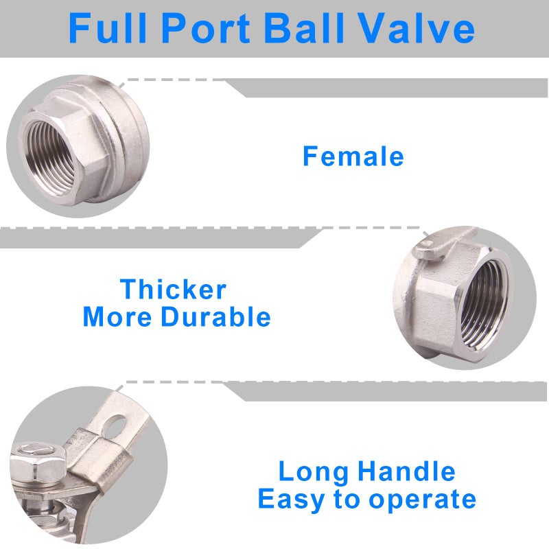DERNORD Stainless Steel 304 Ball Valve, Full Port Heavy Duty for WOG with Locking Device (3/4" NPT) - Image 4
